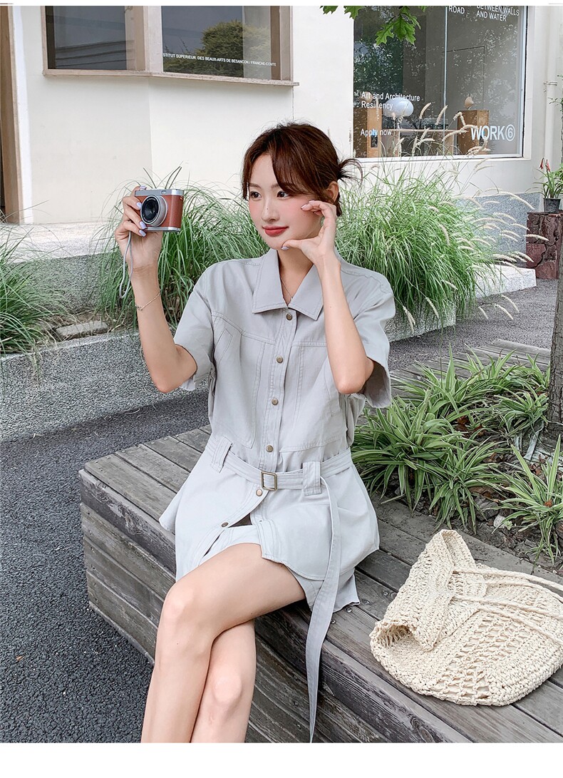 2026夏季韩系工装翻领衬衫显瘦半身裙两件套装,女装套装/套裙,网红馆