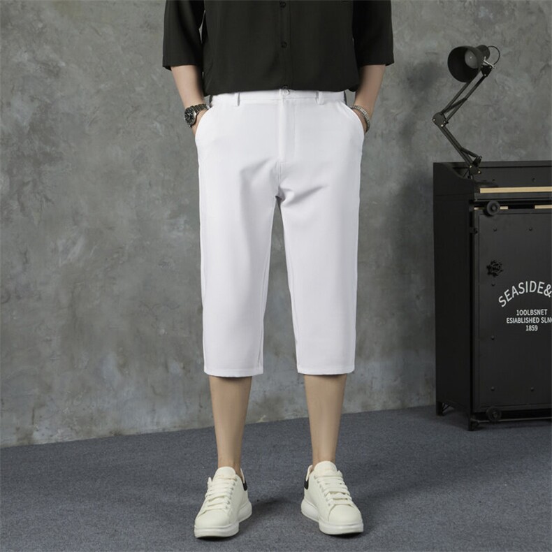轻熟风痞帅夏季小男垂感休闲短裤纯色直筒薄款西裤七分裤K7，男装西裤，星座1116A-2（原606A-1）