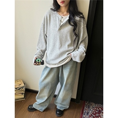 P10-P51美式复古假两件慵懒长袖t恤男女，男装T恤，电商B323A
