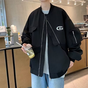 美式潮小众设计感飞行服外套秋新款宽松情侣夹克棒球服HH2569P66,原白色羽绒服搭配图片