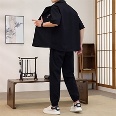 新中式风夏季男士新款短袖套装潮衬衫长裤两件套，男装T恤，星座1206（原A206）