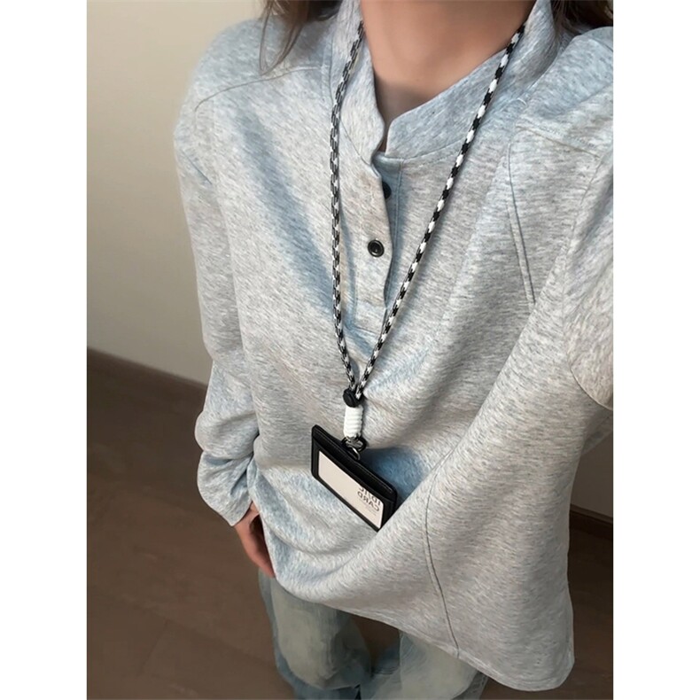 春季新款拼接长袖T恤潮流休闲解构宽松亨利领男C64110-TP18不图片