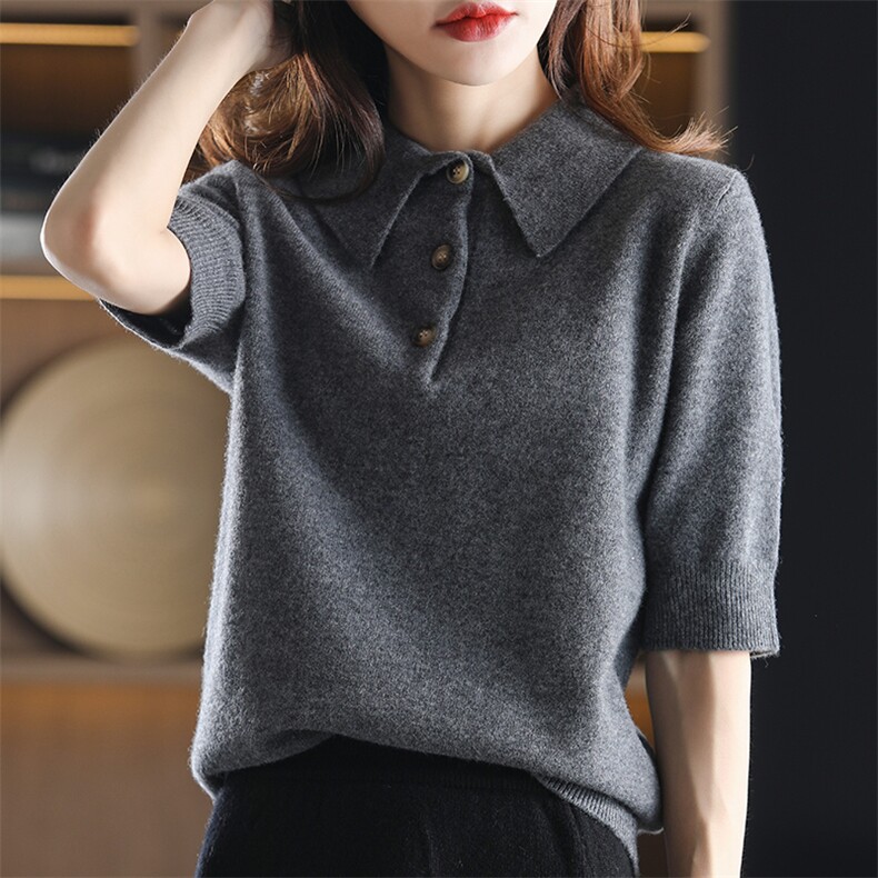 24秋冬季新款羊毛衫女Polo翻领毛衣宽松显瘦针织打底衫，女装羊毛衫，君贝羊绒
