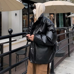 美式高街pu皮棉服男冬季痞帅宽松面包服外套潮牌设计感棉衣图片