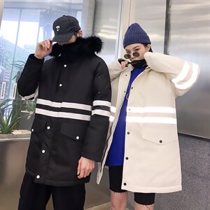 2020电商B247冬季新款港风羽绒服情侣款加厚带毛领男女款919图片