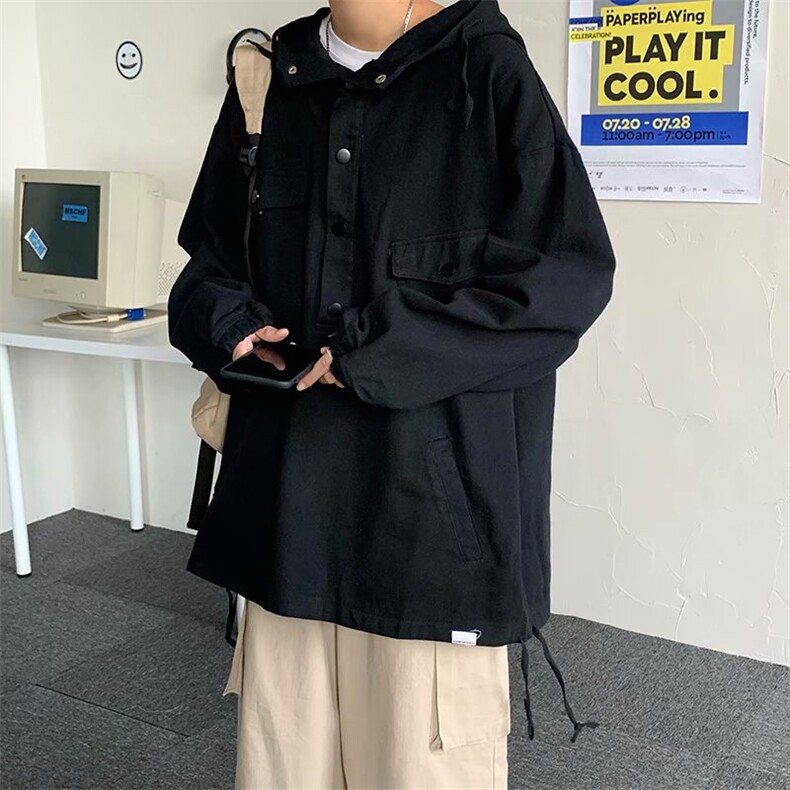 秋季痞帅工装外套男韩版潮流多口袋炸街衣服潮牌宽松休闲连帽夹克,男装夹克,星座1210-1