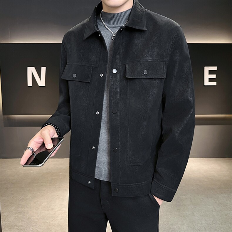 秋季夹克男2025新款工装口袋高级感皮夹克外套A313-8831-P145,男装夹克,电商A313