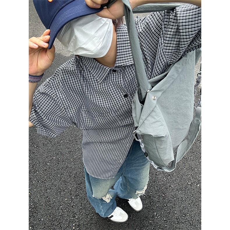 格子衬衫春夏美式短袖衬衫港风情侣装休闲衬衣CS286-P30,男装衬衫,星座301C-5
