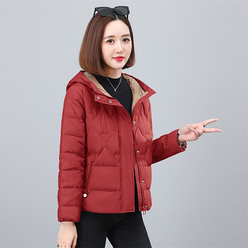 时尚保暖连帽小面包羽绒服修身显瘦短款外套,女装羽绒服,依恋蒂丝