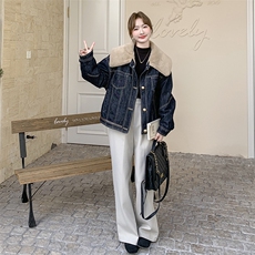现货：2026年冬装新款牛仔拼仿貂毛外套2C135-6858P185K258，女装派克服，2C135