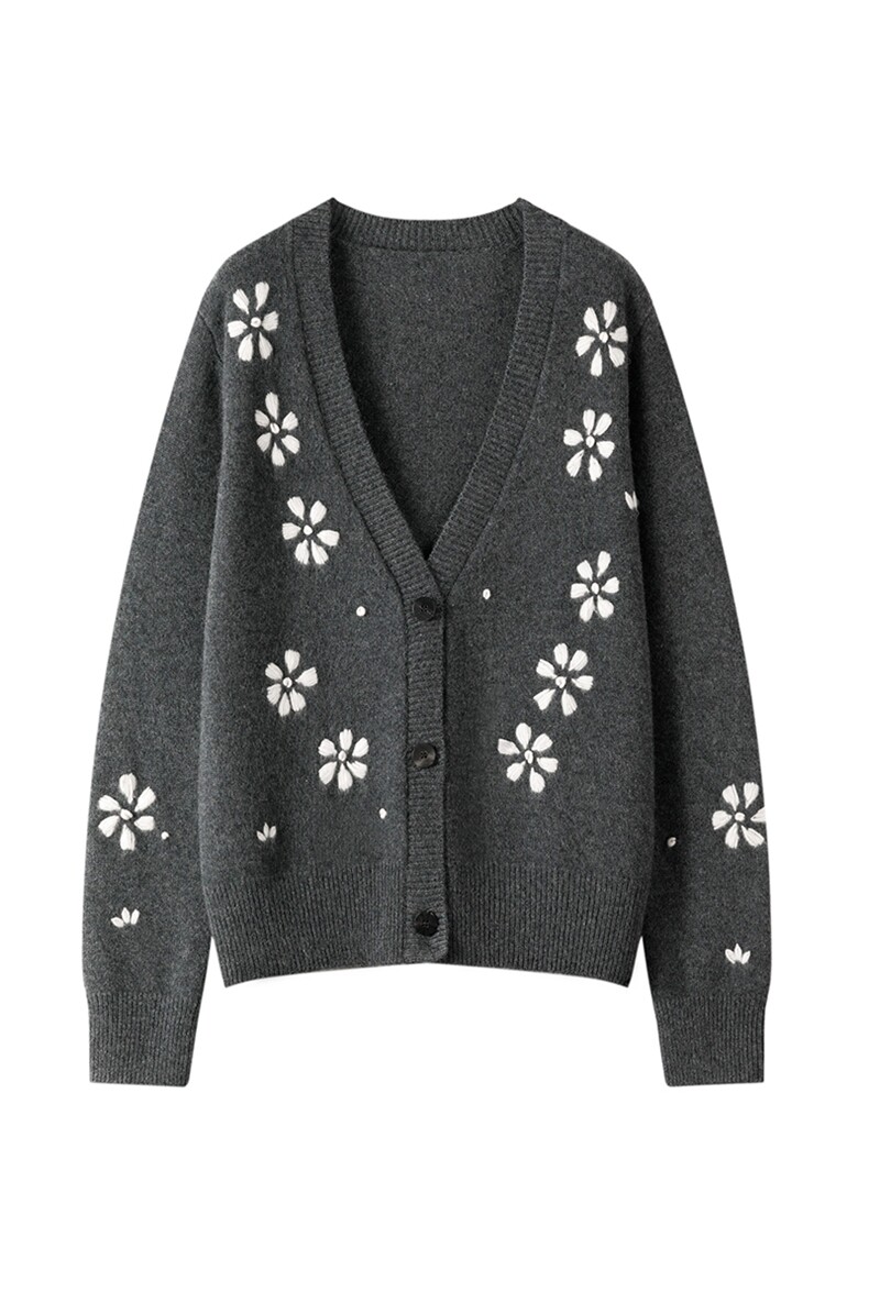 2025春秋新款羊绒衫女100纯山羊绒V领气质加厚外套复古针织开衫,女装羊绒衫,绒知纯羊绒