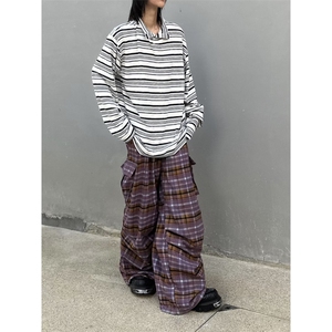 C316 T9945 P58秋装新款条纹撞色长袖T恤彩条tee时尚领子设计图片