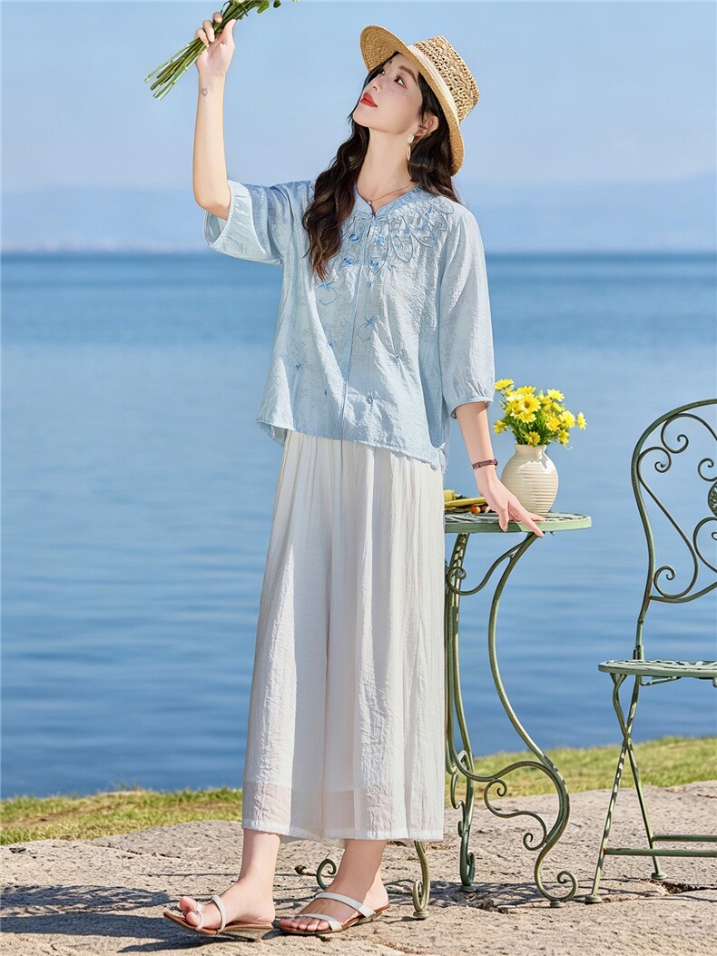 2026年夏季新中式重工刺绣小衫裙裤两件套,女装套装/套裙,依路服饰