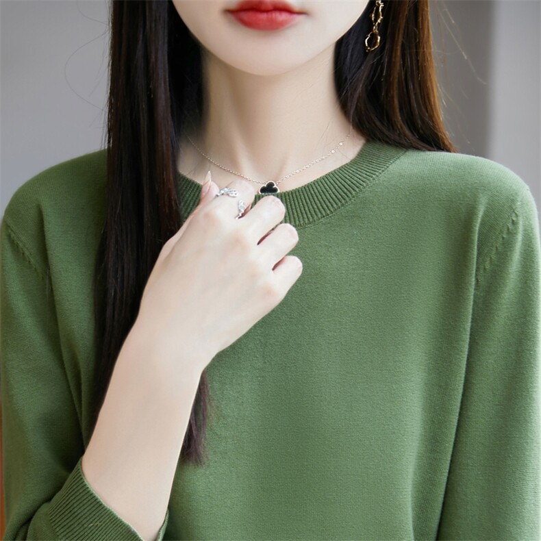 100%纯棉针织短袖T恤女圆领七分袖纯色上衣宽松全棉休闲半袖打底,针织衫/毛衣,长今羊