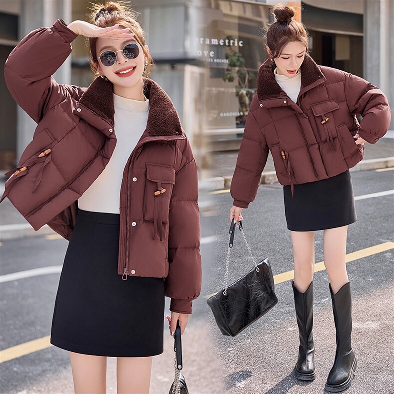 高级感超好看蓝色短款立领云朵羽绒服女冬2024新款90白鸭绒厚外套，女装羽绒服，千千佰惠