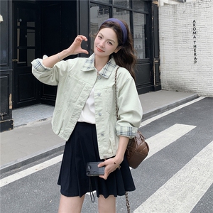 现货！现货！2026春季新款宽松时尚洋气拼接牛仔外套女图片