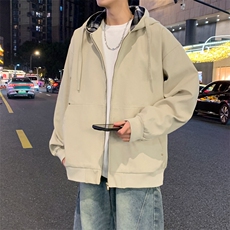 格子拼接连帽卫衣外套春季宽松休闲运动拉链开衫A406JK3517P85，男装夹克，星座309（原A406）