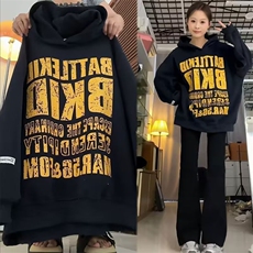 潮牌美式复古斑驳字母印花连帽卫衣女秋冬2025新款百搭外套，女装短外套，星座506A