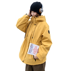 黄色连帽工装加绒冲锋女冬外套2025高级感冲锋衣小个子短款派克服，女装派克服，2C218