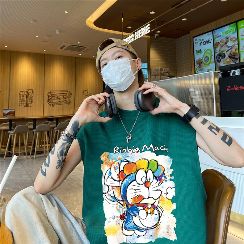 华夫格背心直播高品质重磅220克哆啦a梦印花HB755-P25控38,男装背心/马甲,星座508（原C305）