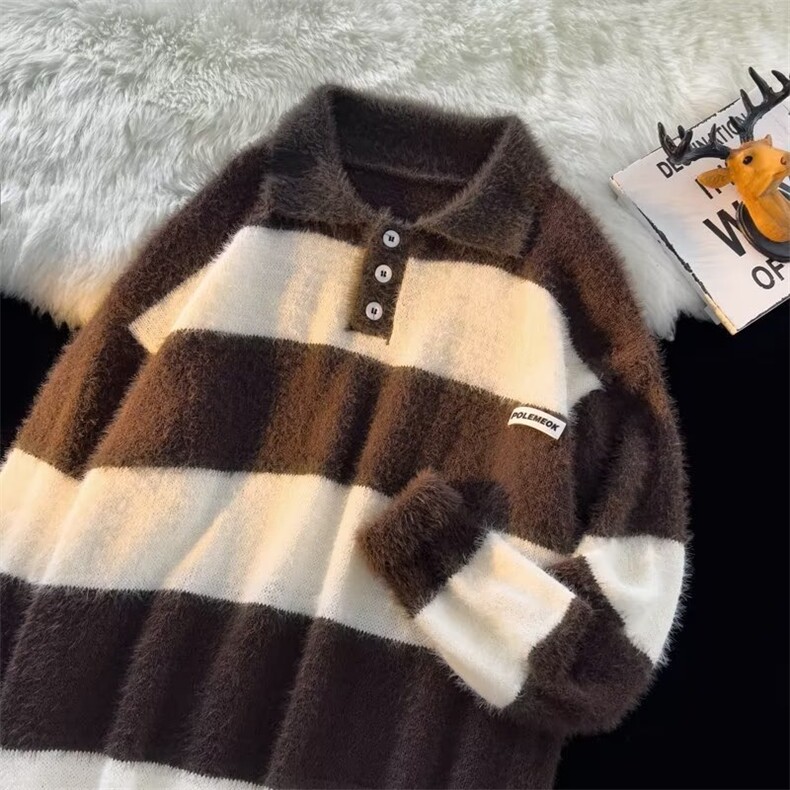 polo领毛衣男秋冬日系复古条纹拼色学院风宽松潮流针织衫MY196P55，男装针织衫/毛衣，星座1116-2