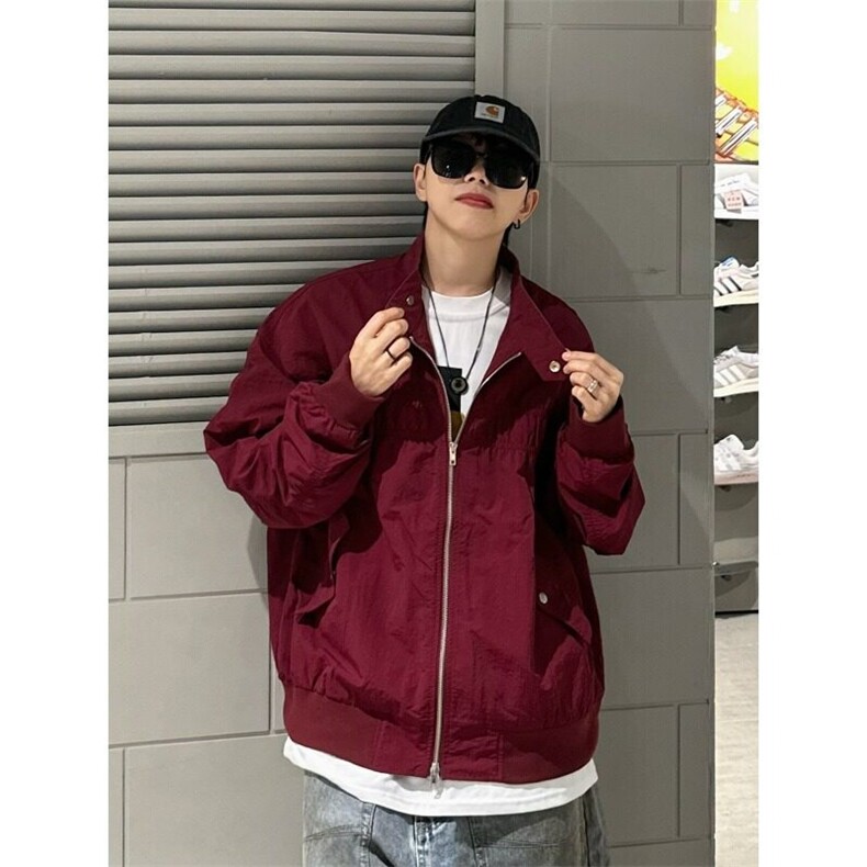 美式飞行员教练服夹克男士春秋季宽松休闲潮牌棒球服纯色工装外套图片