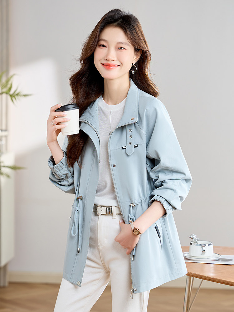 开春外套女休闲中长款2025新款时尚气质收腰显瘦春秋百搭风衣夹克,女装短外套,丽影随形