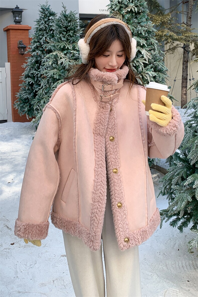 新品现货立领粉色皮毛一体外套2C032196P195K288,女装棉衣/棉服,2C032
