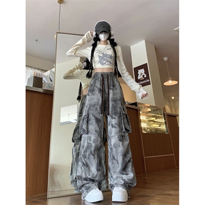 工装休闲裤男女韩版潮流高街迷彩大口袋2026春季ins长裤K5762-P57图片