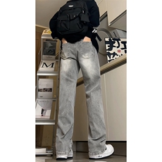 B221美式高街水泥灰弹力直筒牛仔裤LK24146-P60控79加绒P70控99，男装牛仔裤，电商B221