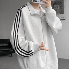 8XL-M三条杠运动卫衣特大码美式条纹立领夹克开衫外套JK5205/P65，男装夹克，电商B238