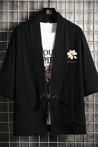 HF59059-P40风汉服男开衫外套七分袖道袍 网格挂拍图片