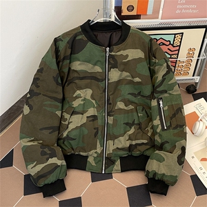 美式双面穿迷彩棉服男女款拉链飞行夹克冬季保暖外套M0923-P100图片