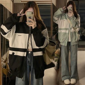 薄荷绿冲锋衣外套女温柔学院风上衣秋季撞色棒球服夹克衫C369-85图片