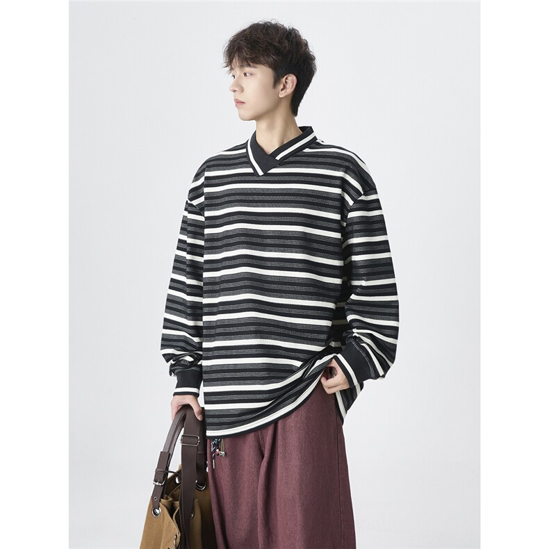 现货PL22-P55控88不规则翻领条纹polo衫男长袖秋季宽松休闲上衣服,男装Polo衫,星座403（原603-1）