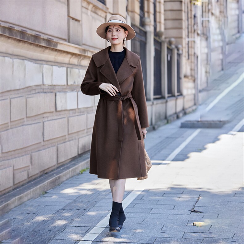 时尚女装秋冬季新款韩版显瘦赫本风毛呢外套，女装双面呢大衣，怡欣双面呢工厂店