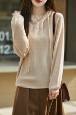25秋冬100%羊毛衫女连帽长袖宽松显瘦休闲减龄毛衣羊绒针织衫打底，女装羊毛衫，朝思羊绒