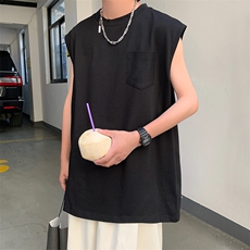 X5016-TP35控价48夏季新款拼接背心无袖T恤男生宽松潮流坎肩，男装T恤，电商A102-1