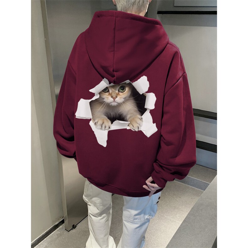 抖音品质秋季新款日系猫咪印花宽松连帽卫衣wlcm5002-特批35控59,男装卫衣,星座605(原A050)