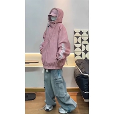 【有货】DF2222-P113美式连帽百搭美拉德三条杠皮衣棉服男女外套，男装皮衣，星座603-2