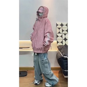 【有货】DF2222-P113美式连帽百搭美拉德三条杠皮衣棉服男女外套图片