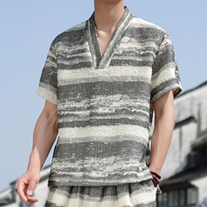 2025夏季新款风男装衬衣新中式金属盘扣水墨复古衬衫C96-P60，男装衬衫，电商B277(原6028)