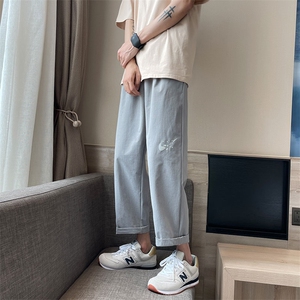 休闲裤男夏季新款港风宽松冰丝九分裤K161-P29图片