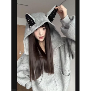 美式拼接铆钉大耳朵杜宾犬连帽卫衣开衫外套WY9090-特P68图片