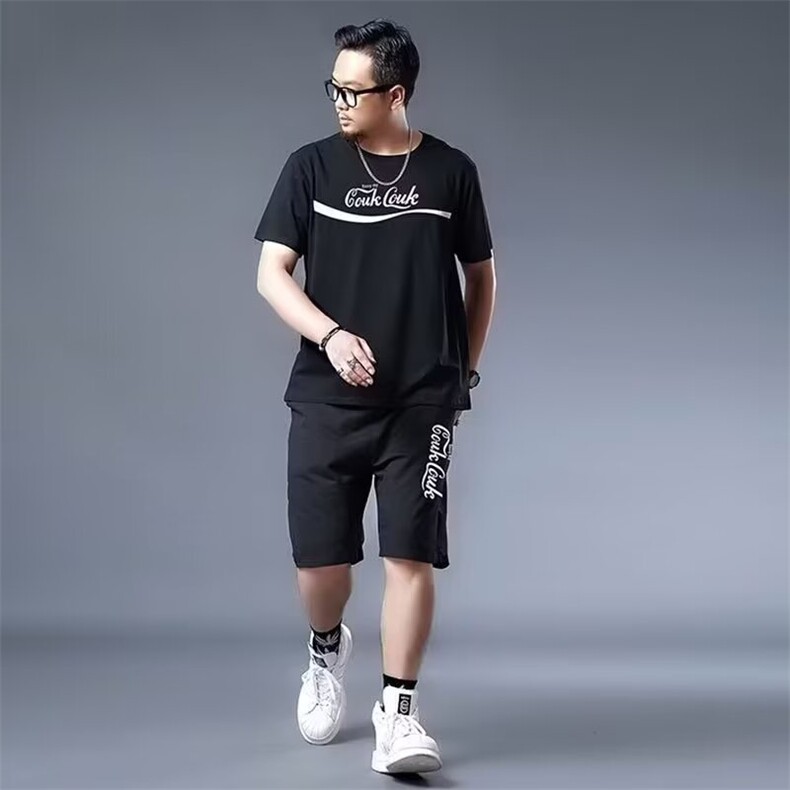 大码短袖套装男加肥加大春夏季胖子半袖t恤七分裤肥佬宽松两件套,男装牛仔裤,星座1210-1