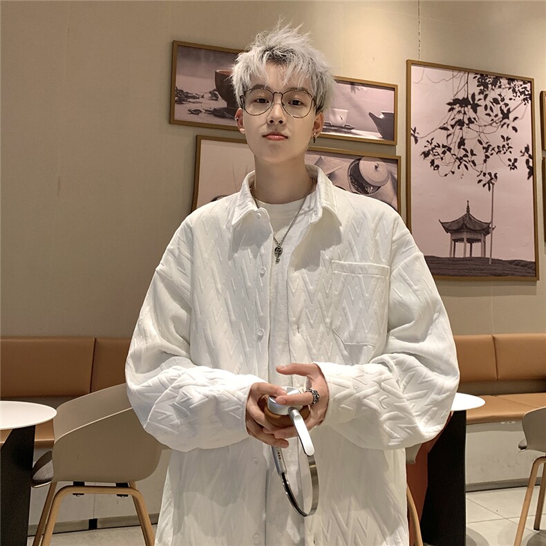 2026春夏装几何图案翻领大码衬衫港风男外套CS990/特P28白色,男装衬衫,电商A094