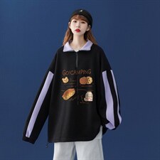 中性风2026秋季新品半拉链宽松卡通印花百搭情侣卫衣B208p55控68，男装卫衣，A247A
