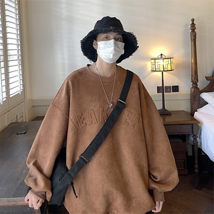 美式复古黑色色麂皮大码卫衣高街男潮牌外套JK22317p75控88图片