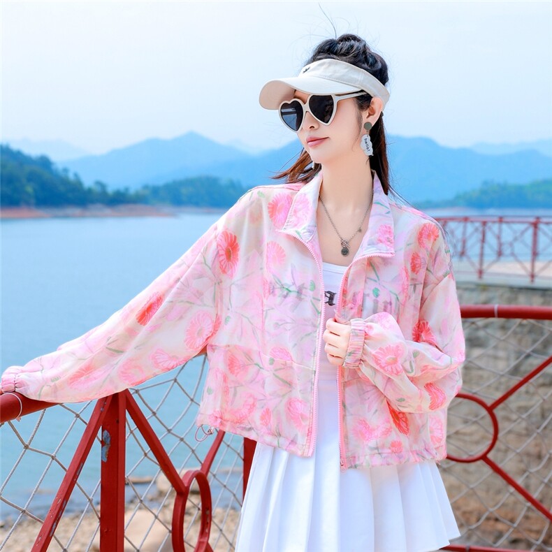 夏季薄外套女短款2025今年流行时尚印花户外遮阳棒球服韩版上衣潮,女装防晒衣,可可小西