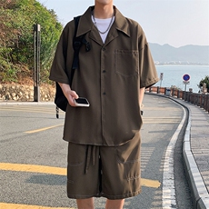 特批P55无差价夏冰丝凉感衬衫五分裤男垂感宽松大码两件套装TZ092，男装休闲套装，电商A001